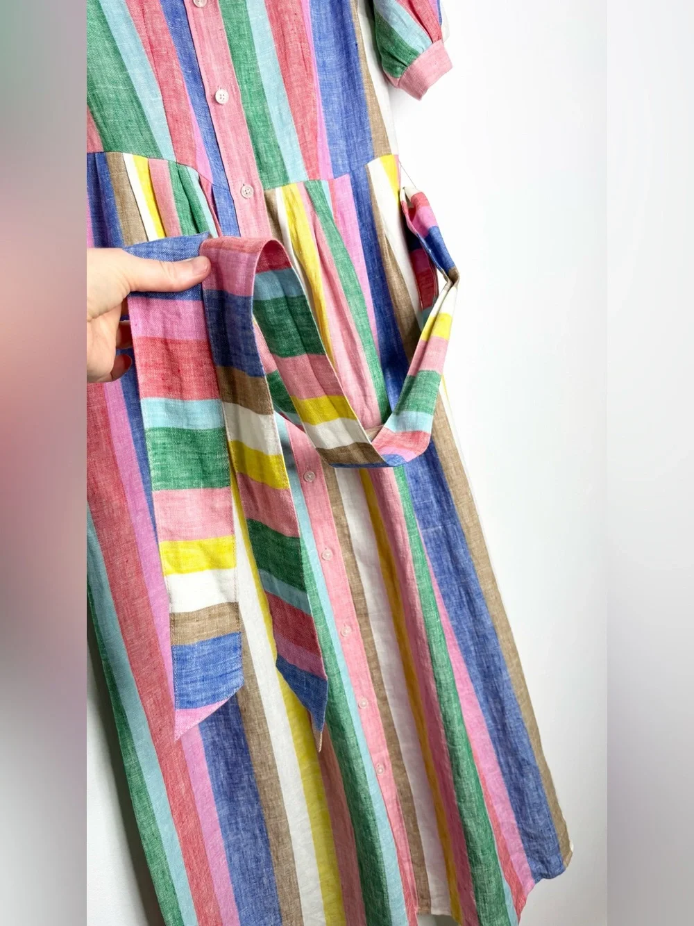 Boden Alexa Stripe Linen Maxi Shirt Dress Pink Multi Size 6R - Picture 10 of 16